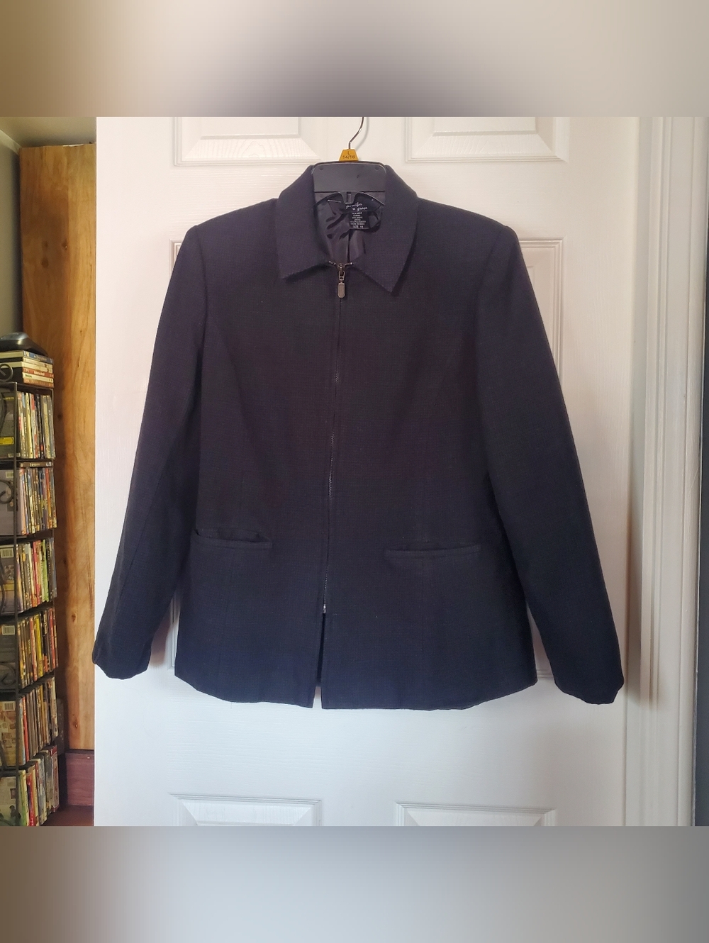 Glen Plaid Full Zip Wool Jacket Blazer W/ Pockets Gray Vintage Women's Size 10